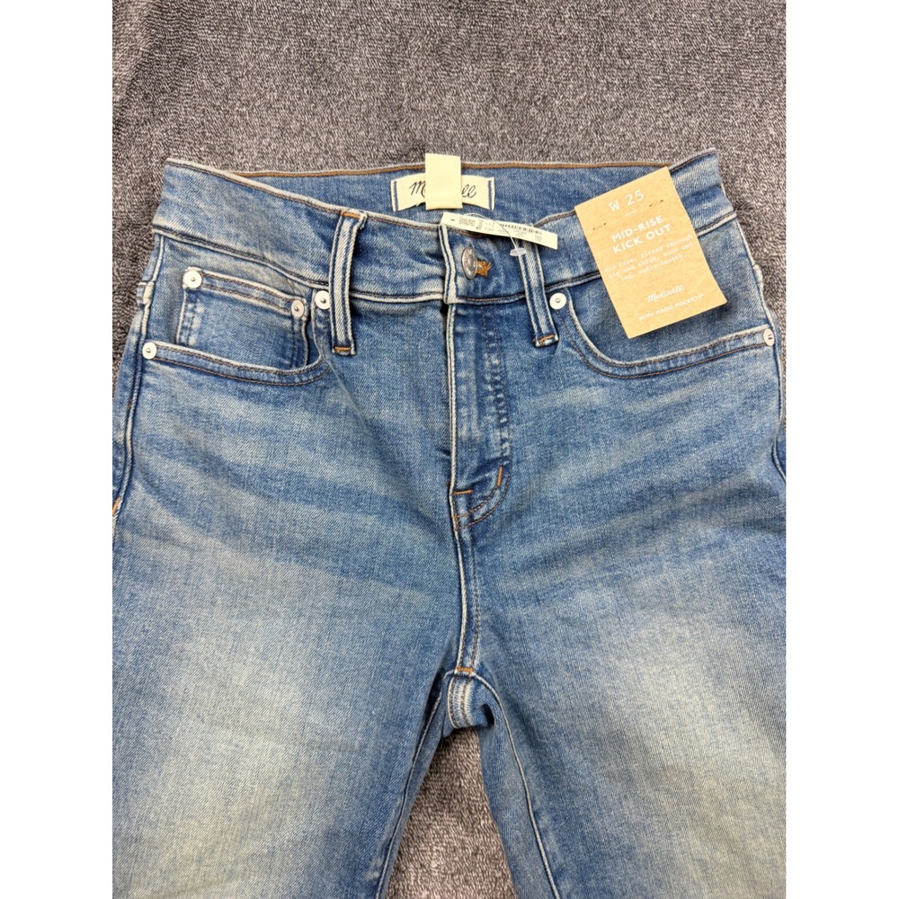 Madewell Mid-Rise Kick Out Jeans Blue Medium Wash Ankle Flare NO637 Size 25 NWT